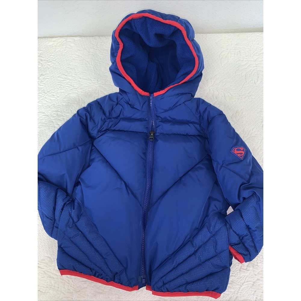 Baby Gap + Junk Food Toddler Boy Blue Superman Winter Jacket Size 3 Yrs Puffer‎